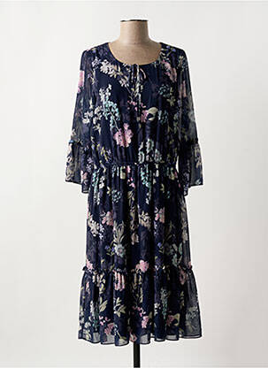 Robe mi-longue imprimé fleurs manches longues bleu GUY DUBOUIS femme