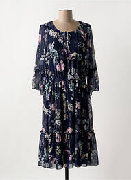 Robe mi-longue coupe fluide manches longues bleu GUY DUBOUIS femme