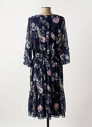 Robe mi-longue imprimé fleurs manches longues bleu GUY DUBOUIS femme
