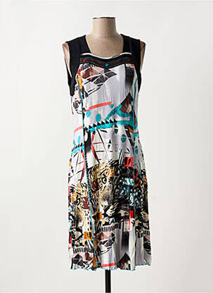 Robe mi-longue imprimé fantaisie sans manche noir GUY DUBOUIS femme