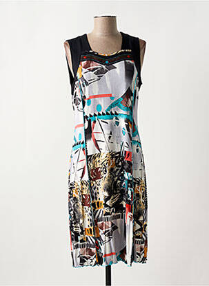 Robe mi-longue imprimé fantaisie sans manche noir GUY DUBOUIS femme