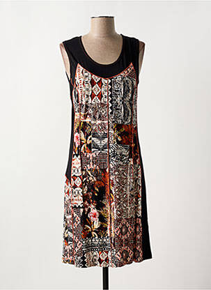 Robe mi-longue imprimé fantaisie sans manche noir GUY DUBOUIS femme