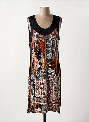 Robe mi-longue imprimé fantaisie sans manche noir GUY DUBOUIS femme