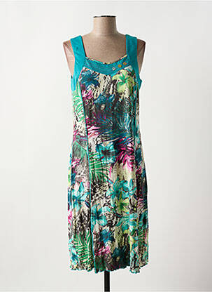 Robe mi-longue imprimé fleurs sans manche bleu FRANCE RIVOIRE femme