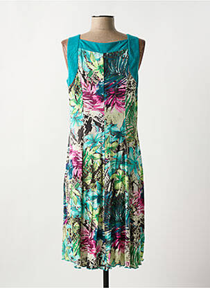 Robe mi-longue imprimé fleurs sans manche bleu FRANCE RIVOIRE femme