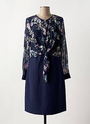 Robe mi-longue imprimé fleurs manches longues bleu GUY DUBOUIS femme