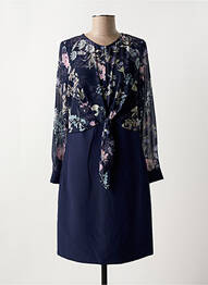 Robe mi-longue imprimé fleurs manches longues bleu GUY DUBOUIS femme