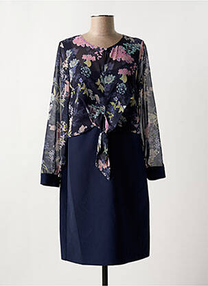 Robe mi-longue imprimé fleurs manches longues bleu IMPULSION femme