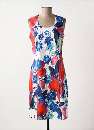 Robe mi-longue imprimé fleurs sans manche bleu GUY DUBOUIS femme