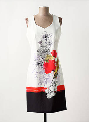 Robe mi-longue imprimé fleurs sans manche blanc GUY DUBOUIS femme