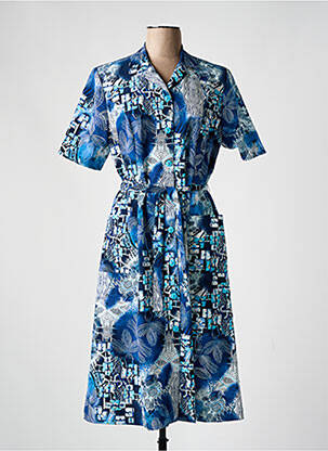Robe mi-longue imprimé fantaisie manches courtes bleu GUY DUBOUIS femme