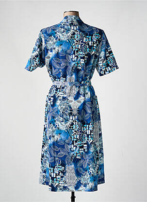 Robe mi-longue imprimé fantaisie manches courtes bleu GUY DUBOUIS femme
