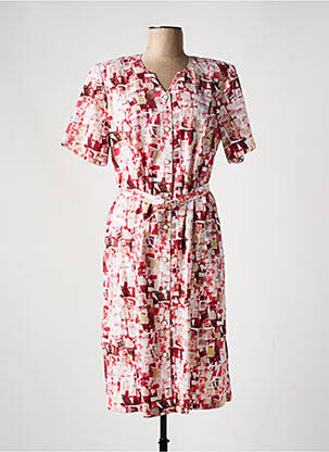 Robe mi-longue imprimé fantaisie manches courtes rose GUY DUBOUIS femme