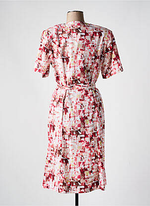 Robe mi-longue imprimé fantaisie manches courtes rose GUY DUBOUIS femme