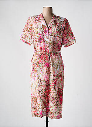 Robe mi-longue imprimé fantaisie manches courtes rose GUY DUBOUIS femme