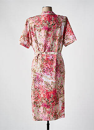 Robe mi-longue imprimé fantaisie manches courtes rose GUY DUBOUIS femme