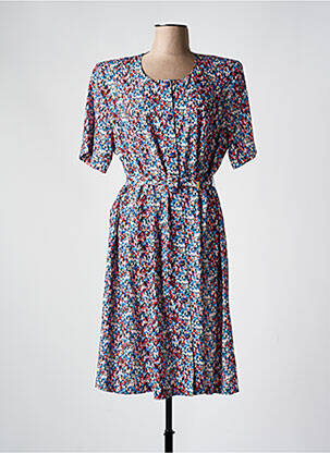 Robe mi-longue imprimé fantaisie manches courtes bleu GUY DUBOUIS femme