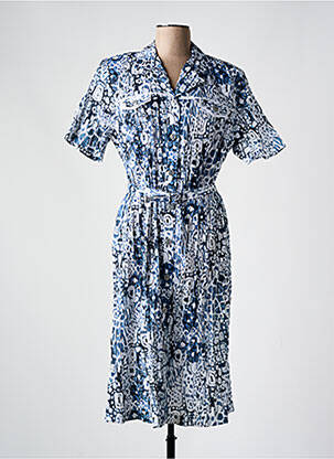 Robe mi-longue imprimé fantaisie manches courtes bleu GUY DUBOUIS femme