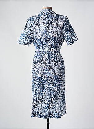 Robe mi-longue imprimé fantaisie manches courtes bleu GUY DUBOUIS femme