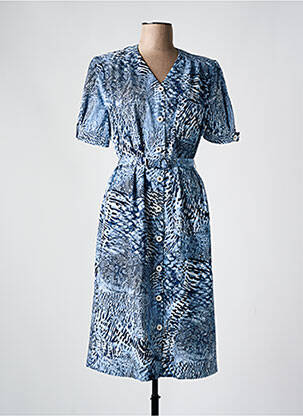 Robe mi-longue imprimé fantaisie manches courtes bleu GUY DUBOUIS femme