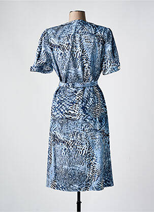 Robe mi-longue imprimé fantaisie manches courtes bleu GUY DUBOUIS femme