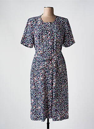 Robe mi-longue imprimé fleurs manches courtes bleu GUY DUBOUIS femme