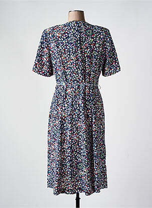 Robe mi-longue imprimé fleurs manches courtes bleu GUY DUBOUIS femme