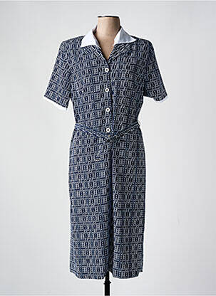 Robe mi-longue imprimé fantaisie manches courtes bleu GUY DUBOUIS femme