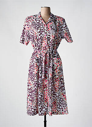 Robe mi-longue imprimé fantaisie manches courtes violet GUY DUBOUIS femme