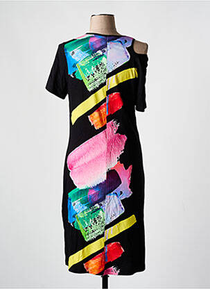 Robe mi-longue imprimé fantaisie manches courtes noir GUY DUBOUIS femme