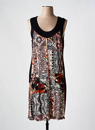 Robe mi-longue imprimé fantaisie sans manche noir GUY DUBOUIS femme
