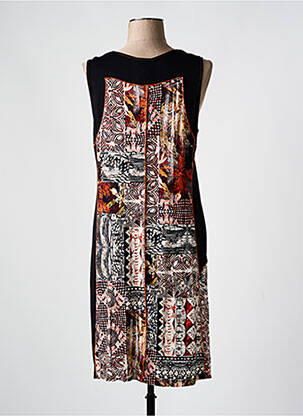 Robe mi-longue imprimé fantaisie sans manche noir GUY DUBOUIS femme