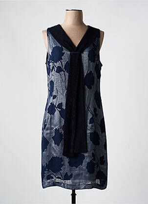 Robe mi-longue imprimé fantaisie sans manche bleu GUY DUBOUIS femme