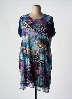 Robe mi-longue imprimé fantaisie manches courtes bleu GUY DUBOUIS femme