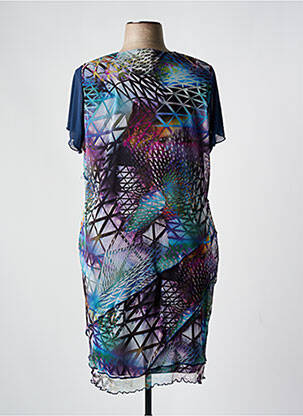 Robe mi-longue imprimé fantaisie manches courtes bleu GUY DUBOUIS femme