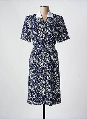 Robe mi-longue imprimé fantaisie manches courtes bleu GUY DUBOUIS femme