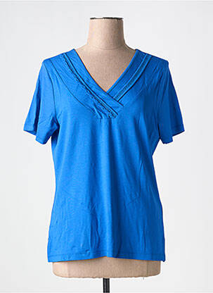 T-shirt col v manches courtes bleu GUY DUBOUIS femme