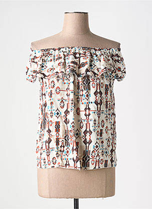 Top imprimé fantaisie sans manche beige COULEURS DU TEMPS femme