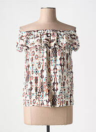 Top imprimé fantaisie sans manche beige COULEURS DU TEMPS femme