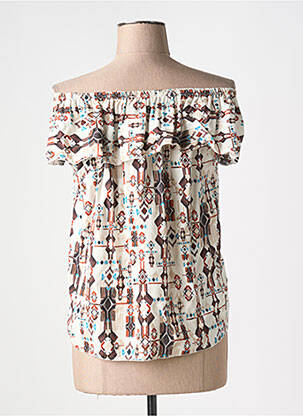 Top imprimé fantaisie sans manche beige COULEURS DU TEMPS femme