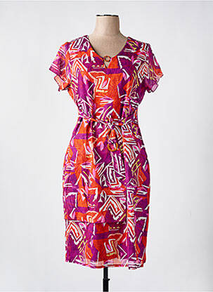 Robe mi-longue fermeture zippée au dos manches courtes violet CHRISTINE LAURE femme