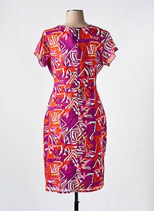 Robe mi-longue fermeture zippée au dos manches courtes violet CHRISTINE LAURE femme