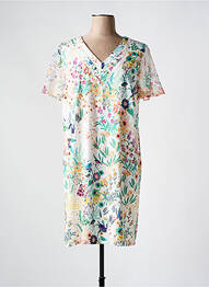 Robe mi-longue imprimé fleurs manches courtes blanc CHRISTINE LAURE femme