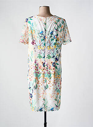Robe mi-longue imprimé fleurs manches courtes blanc CHRISTINE LAURE femme