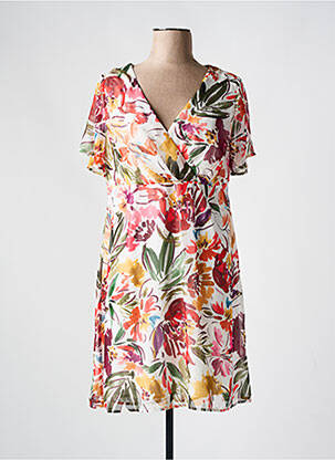 Robe mi-longue coupe fluide manches courtes blanc CHRISTINE LAURE femme