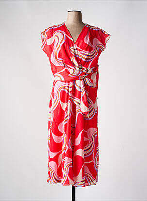 Robe mi-longue coupe fluide manches courtes rouge CHRISTINE LAURE femme