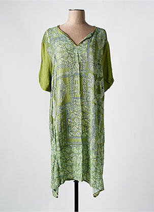 Robe mi-longue manches 3/4 manches 3/4 vert FRANCK ANNA femme