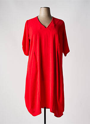 Robe mi-longue tissage crêpe manches courtes rouge FRANCK ANNA femme