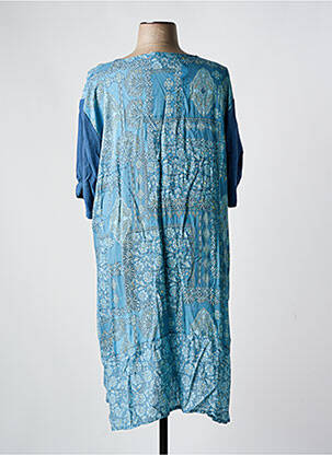 Robe mi-longue imprimé fleurs manches courtes bleu FRANCK ANNA femme