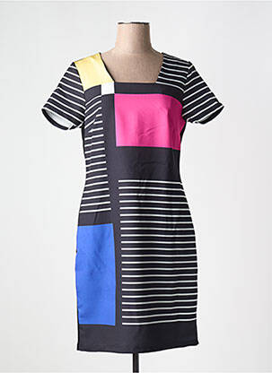 Robe mi-longue imprimé fantaisie manches courtes noir GUY DUBOUIS femme